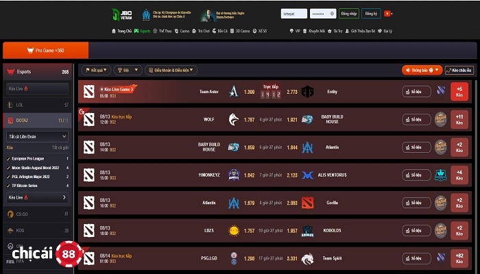 cược kèo dota 2 online